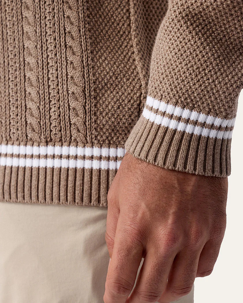 Varsity Cable Knit Cotton Crewneck Sweater - Image 6