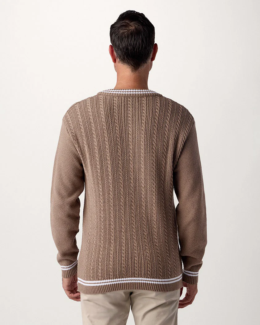 Varsity Cable Knit Cotton Crewneck Sweater - Image 7