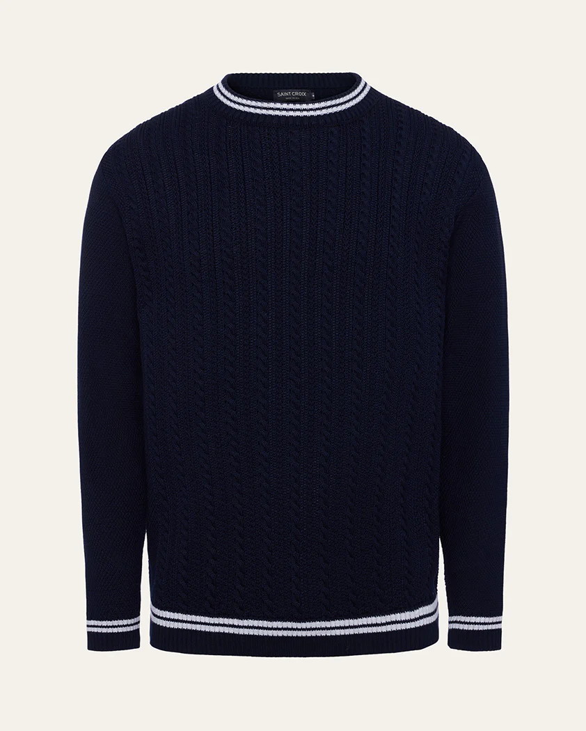 Varsity Cable Knit Cotton Crewneck Sweater - Image 8