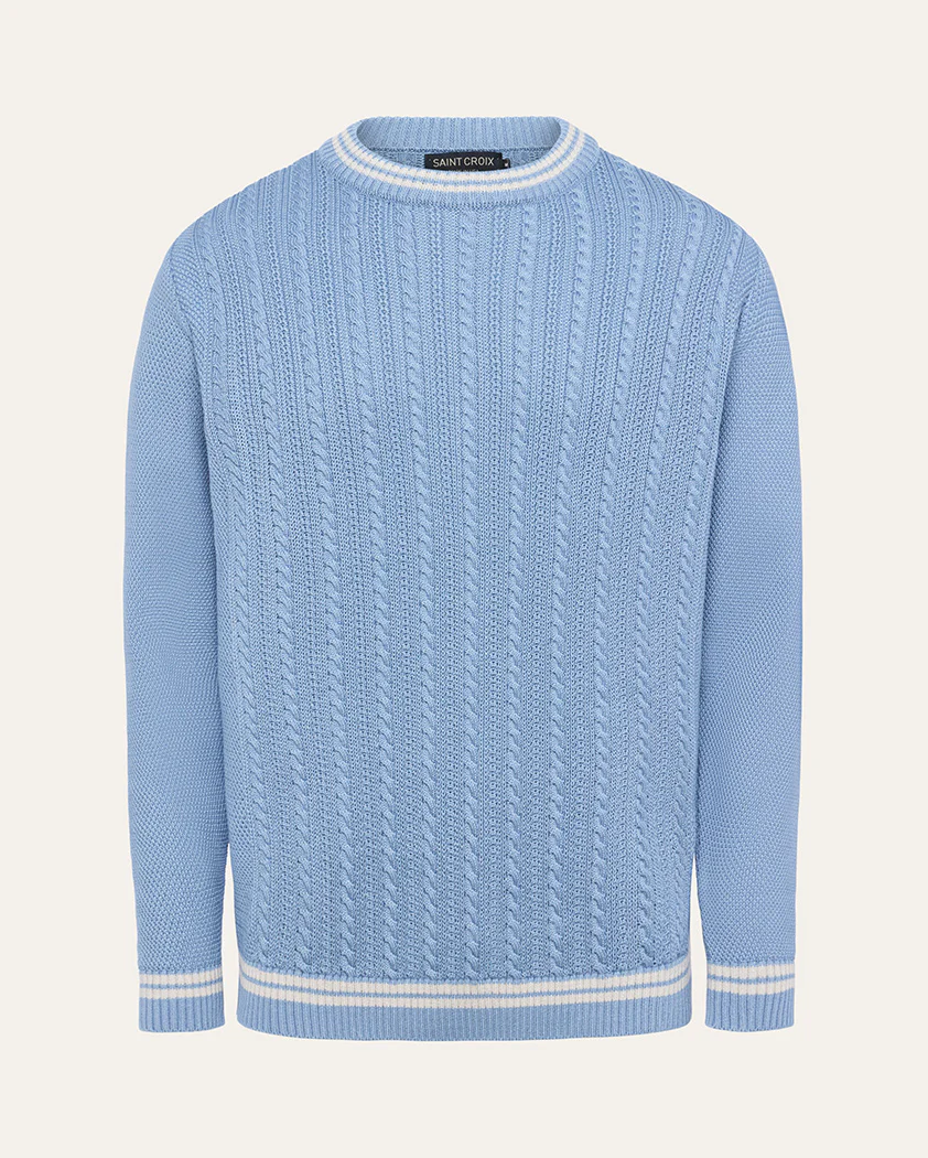 Varsity Cable Knit Cotton Crewneck Sweater - Image 9